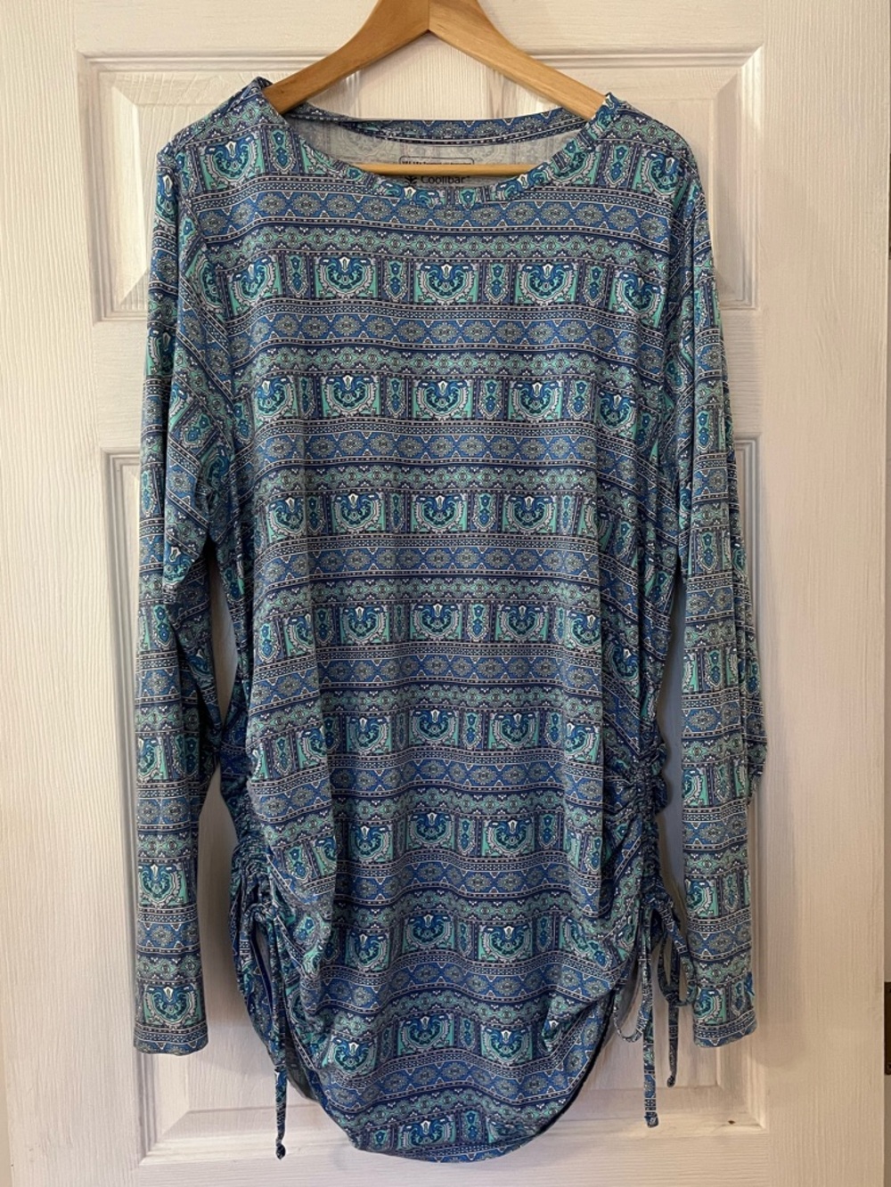 Coolibar Boho Pattern Long Sleeve Sun Protection Adjustable Tunic Beach Lake